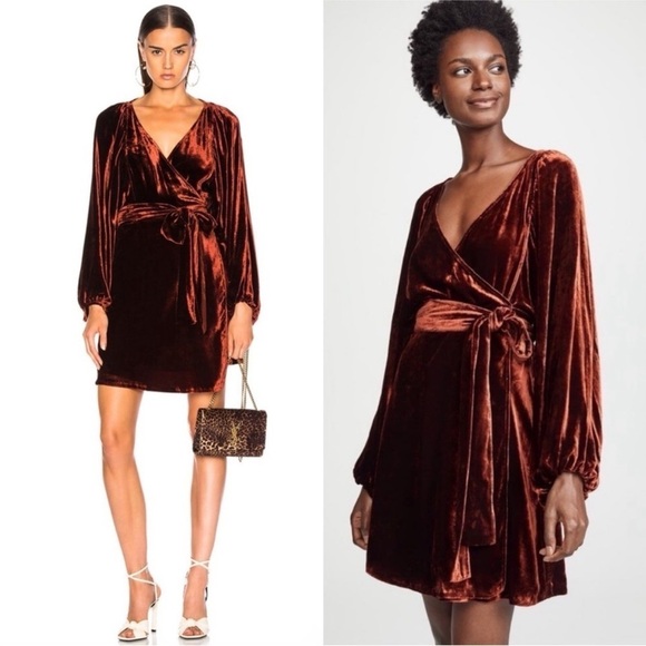 A.L.C. Dresses & Skirts - A.L.C. Carlo Cognac Rust Velvet Wrap Long Sleeve Dress 4